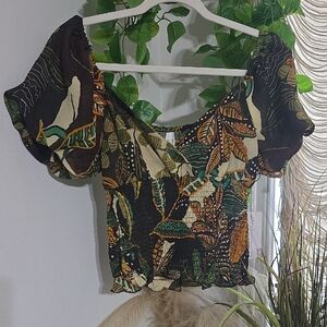 Truth Multicolor Leaf Print Puff Sleeve Blouse